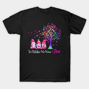 In October We Wear  Breast Cancer Awareness Gnomes Tree T-Shirt